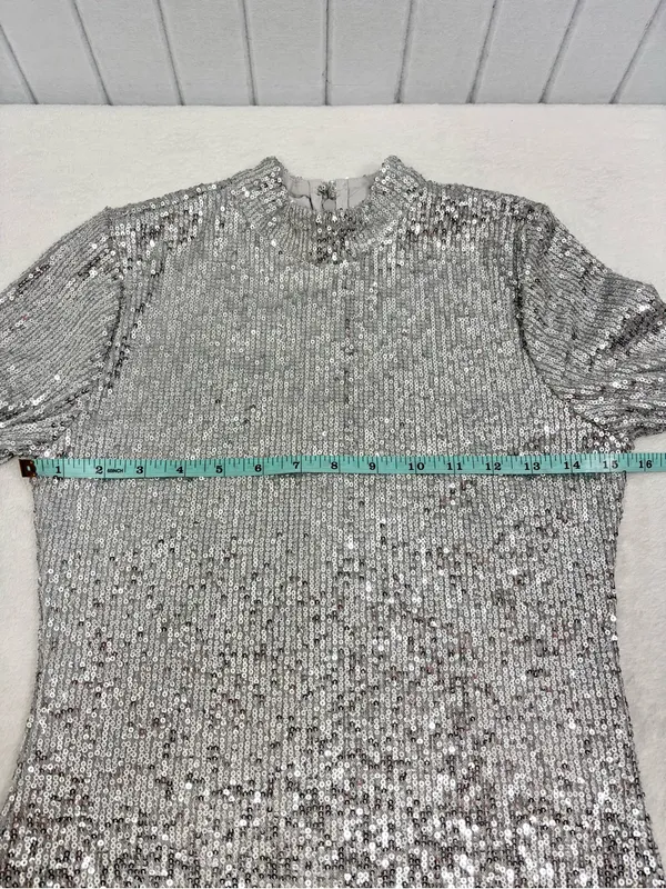 Abercrombie & Fitch Silver Shimmering Sequin Long Sleeve Mini Dress Size S - Image 9