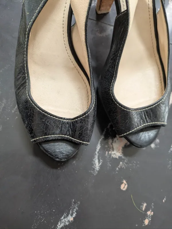 Prada Black Leather Peep-Toe Slingback Heels Size 36 - Image 2