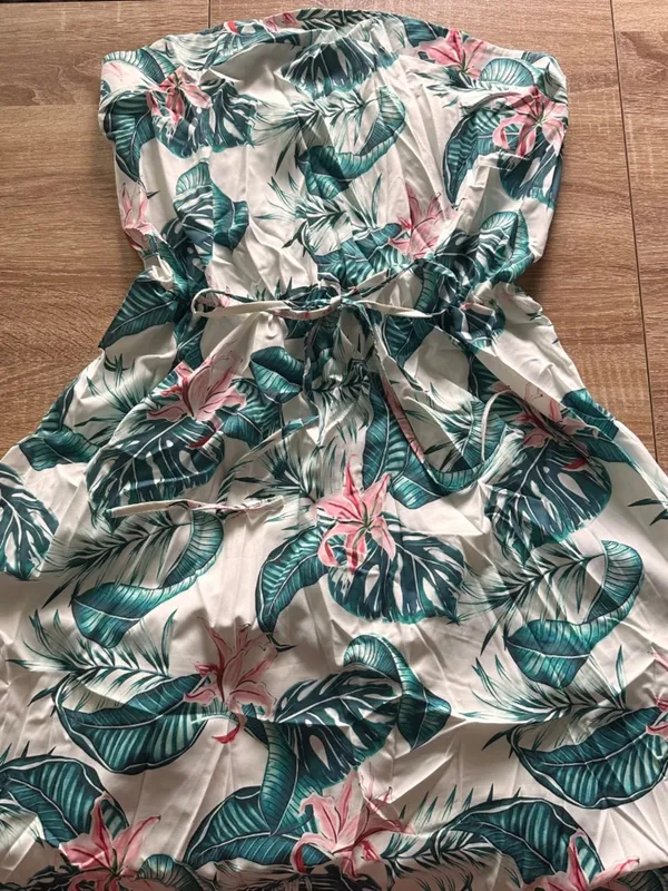 Tropical Strapless High/Low Dress - Image 4