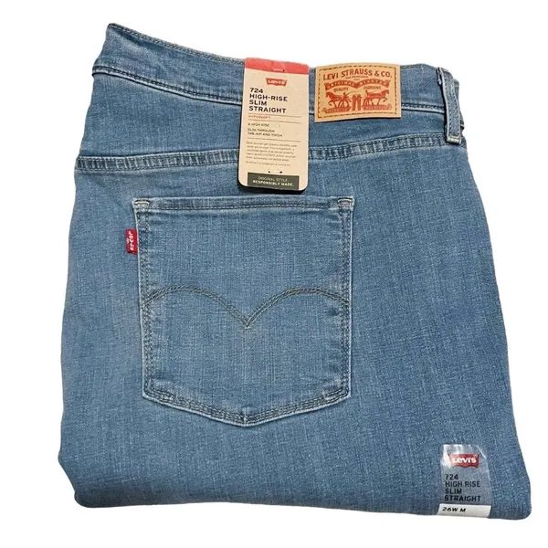Levi's 724 Jeans Women's Size 26W NWT High Rise Slim Straight Distressed Blue - Image 11