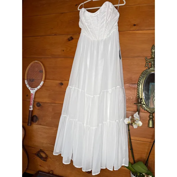 Lulus Special Moment White Strapless Bustier Dress Engagement Holiday Medium - Image 2