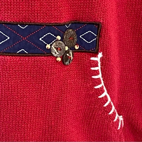 Vintage Breckenridge Grandma 1/4 Zip Turtleneck Fir Tree Sweater Red Size XL - Image 5