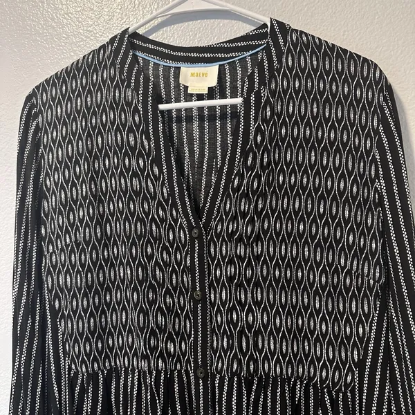 Anthropologie Maeve Size-8‎ Tunic Top Calia Black Geometric Stripe Buttondown - Image 17
