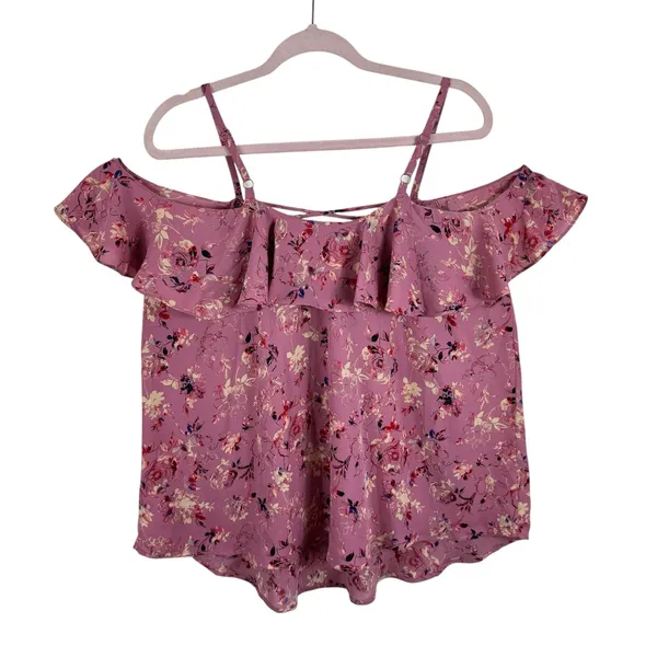Torrid Georgette Pink Floral Off Shoulder Lightweight Flowy Ruffled Blouse Sz L‎ - Image 4