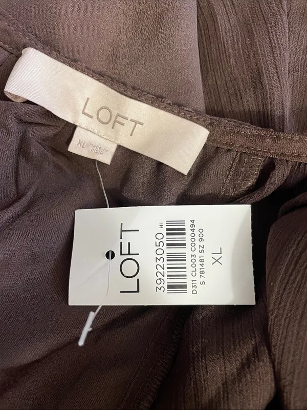 LOFT Chocolate Brown Sheer Long-Sleeve Peasant Top - Image 5