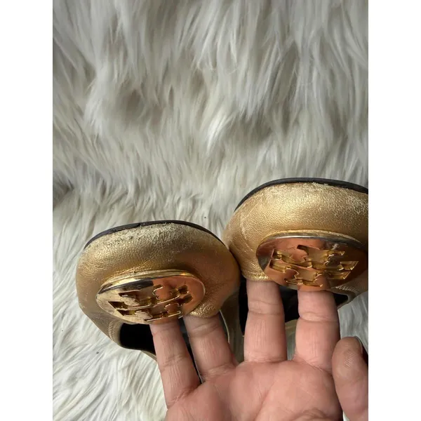 Tory Burch Gold Metallic Leather Ballet Flats - Image 5