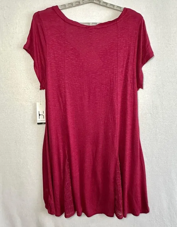 Hannah Top Women's XL Fuchsia Short Sleeve Lace Hi Low Swing Lightweight Rayon - Image 3