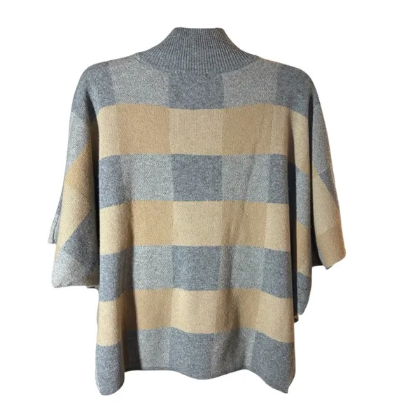 NOTE Di ANITA Sweater Turtleneck OneSz GrayPlaid MerinoCashmere PonchoCheckITALY - Image 3