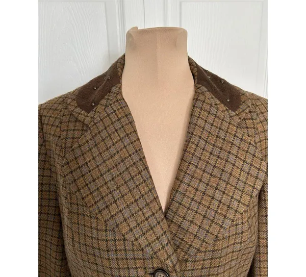 Sundance Catalog Wool Riding Jacket Blazer Brown Plaid Western Stud Collar Sz 6 - Image 3
