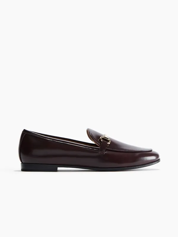 H&M Dark Brown Cherry Reddish Leather Bit Loafers - Image 2