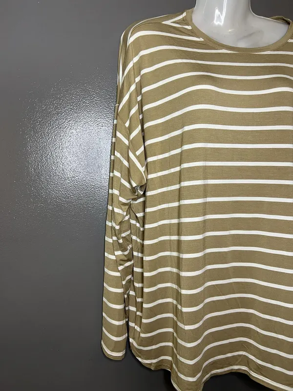 Gap Shirt Womens XXL Beige White Stripe Crew Neck Long Sleeve Jersey Top - Image 3