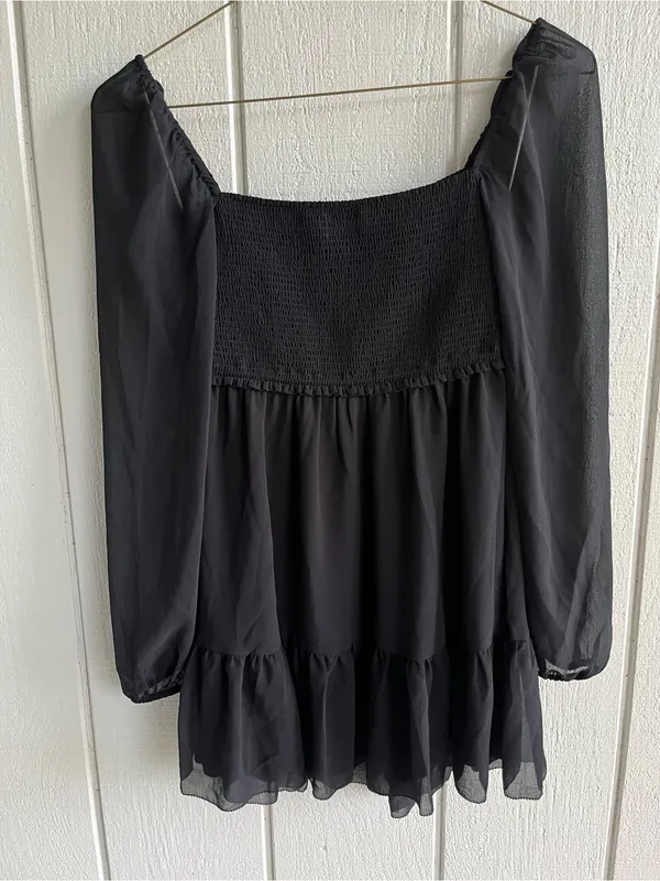 Aritzia Wilfred Tempest Mini Dress Smocked Chiffon in‎ Black Size S - Image 5