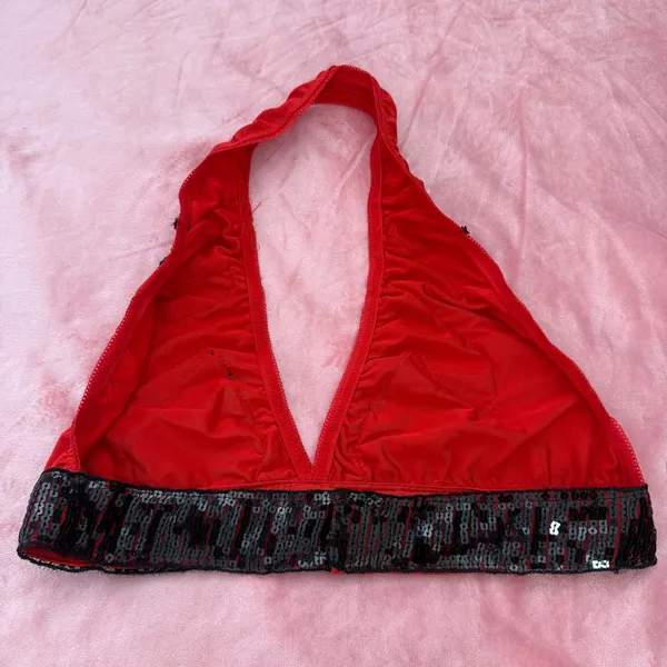 Red Hot Showgirl Feather Skirt Set – Y2K Burlesque Rave Bikini w/ Sequin Trim XS/S 💋✨ - Image 3
