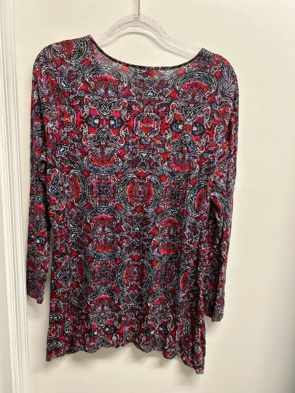 J Jill Red Paisley Patterned V-Neck Top - Image 2