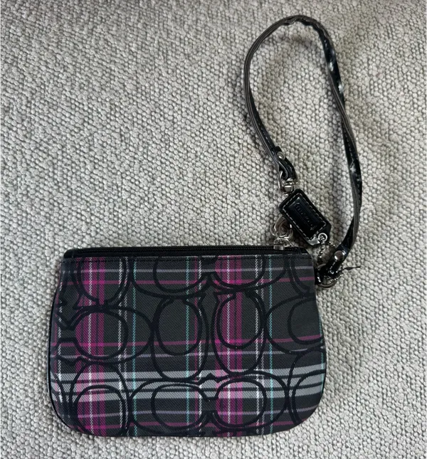 Coach Black & Pink Plaid Wristlet - Image 2