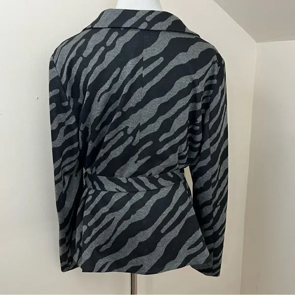 Sandro Sportswear Zebra Print Belted Blazer Jacket Black Gray L - Image 3