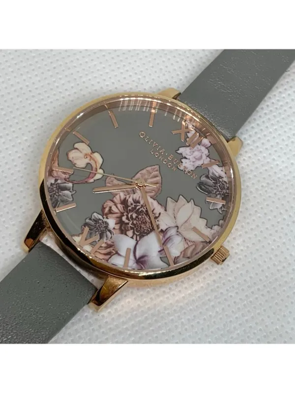 Olivia Burton women watch grey floral dial rose gold tone 38mm leather running - Image 8