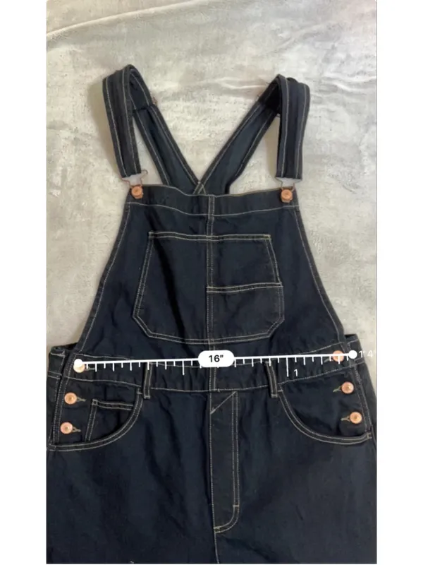 Women's Free People Dark Blue Denim Overalls Size LARGE - Image 6
