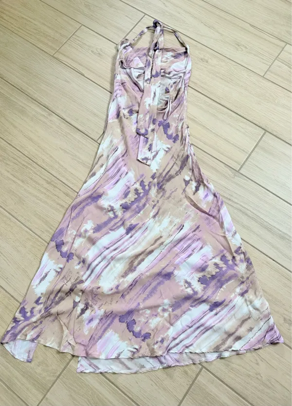 Hello Molly Full Time Glam Girl Maxi Dress Purple Abstract Cowl Neck Slit Size S - Image 7