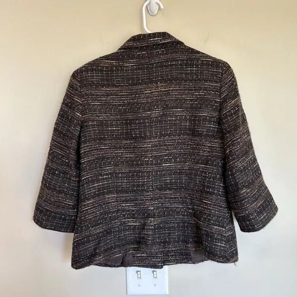 Lafayette 148‎ New York Tweed Boucle Blazer Skirt Jacket Size 6 Brown Work wear - Image 6