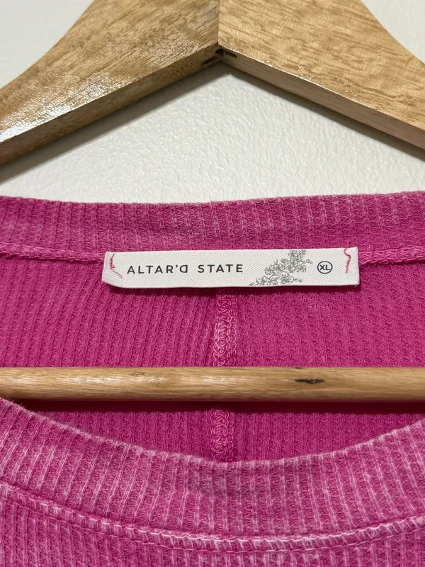 Altar’d State Pink Oversized Long Sleeve Acid Wash Size XL Ribbed Shirt Cotton - Image 3
