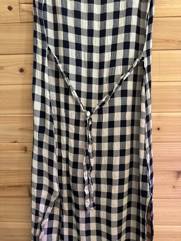 Vintage Black White Gingham Plaid Midi Length Large Tank Dress Summer Coquette - Image 8
