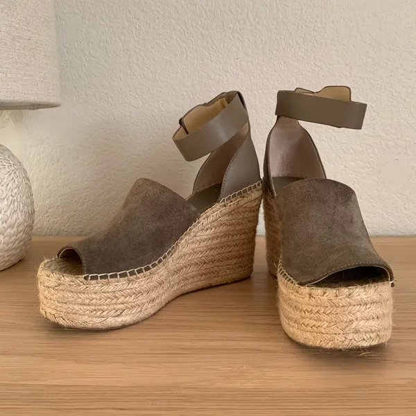 Marc Fisher Grey/Olive Espadrille Wedges - Image 3