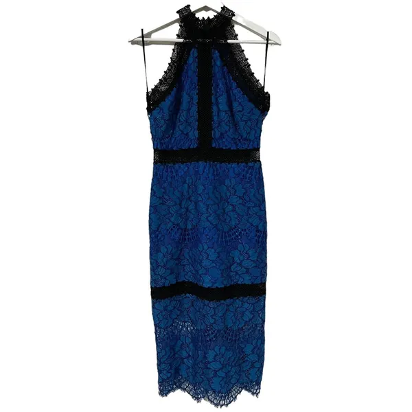 Alexis Size S Julianna Dress‎ Blue Black Lace Halter Midi Bodycon High Neck Gown - Image 2