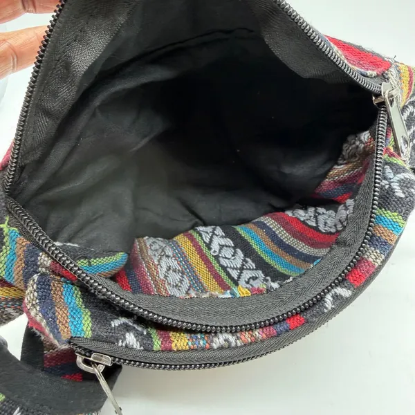 Boho Mushroom Woven Waist Pack Festival Hip Bag Multicolor Striped Fanny Pack - Image 10