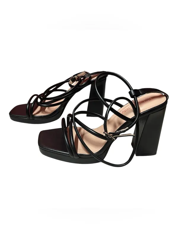 Unilady Melo black trendy modern strappy platform chunky block heel square toe - Image 3