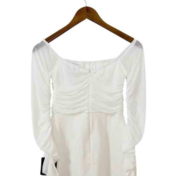 Lulus Elegant Eternity White Mesh Ruched Off-the-Shoulder Mini Dress size M NWOT - Image 6