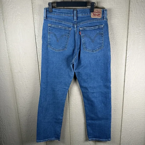 Levis Wedgie Straight Jeans Womens Size 31x28 Distressed Button Fly Medium Wash - Image 4