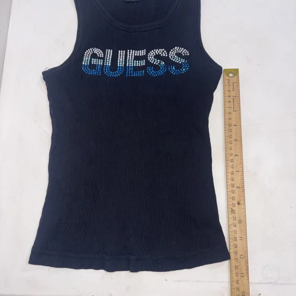 Vintage Y2K Guess Embellished Rhinestone Logo‎ Ribbed Tank Top Pink Size M - Image 8
