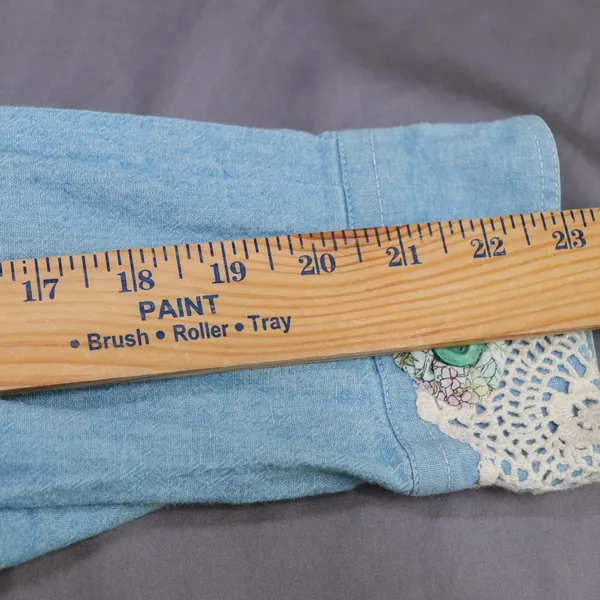 Vintage Chaps Ralph Lauren Denim Shirt XL Custom Handmade Lace Cottagecore‎ DIY - Image 13