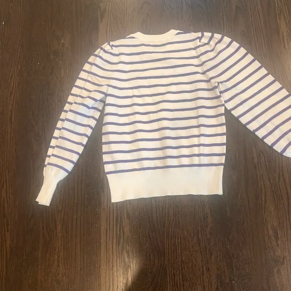 Striped Purple and White Women's Crew Neck Sweater - Image 6