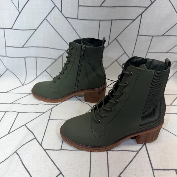 Sugar‎ Baxter Combat Boots 8.5 Olive Green Lace Up Side Zip Block Heel Lug Sole - Image 4