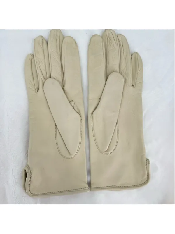 Vintage Beige Leather Gloves Preston & York Butter Soft Silk Lined Sz 6.5/Small - Image 2