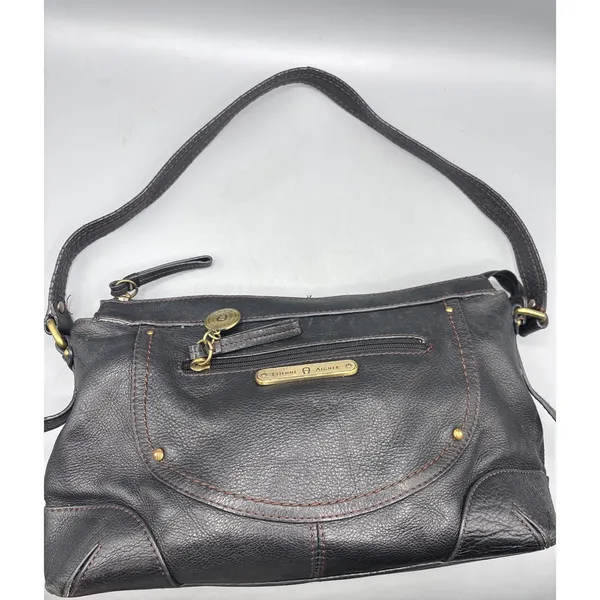 Etienne Aigner Black Leather Purse Shoulder‎ Bag Adjustable Strap & Front Po - Image 8