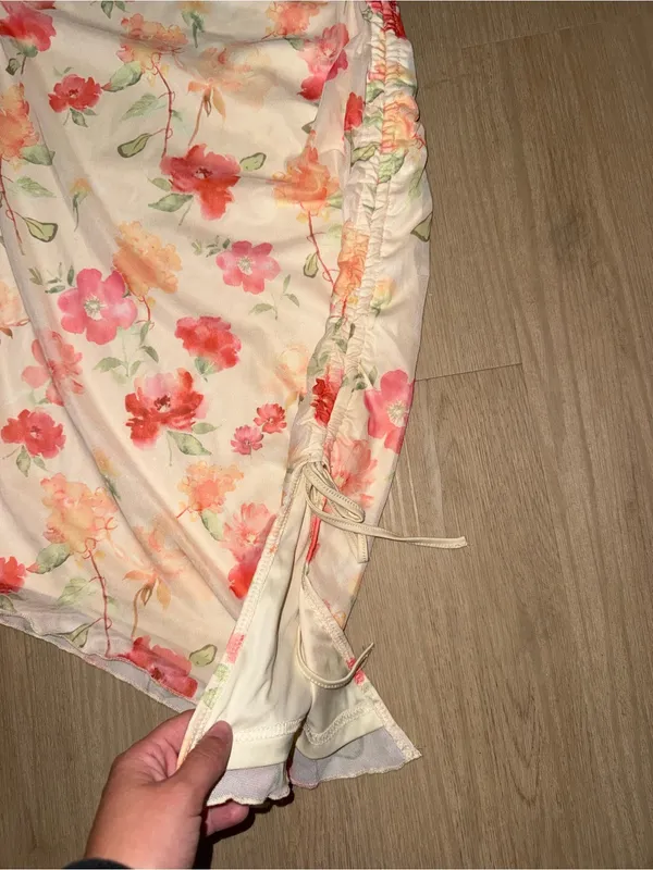 SHEIN Cream Floral Strapless Midi Dress with Pink & Coral Blooms - Image 2