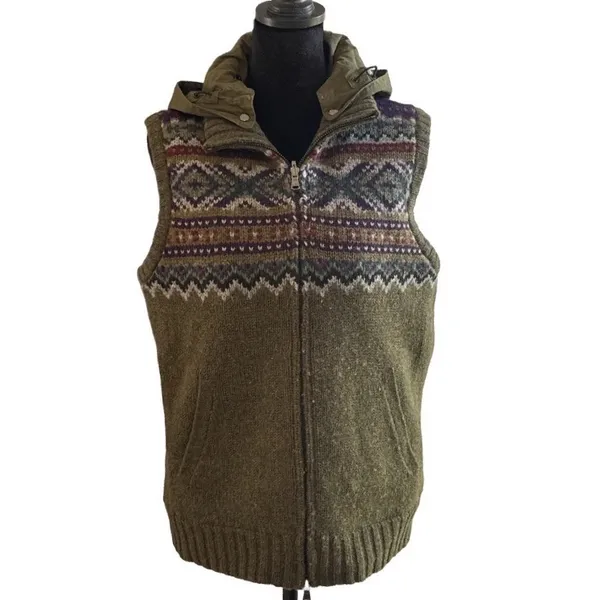 Lauren Ralph Lauren M Fair Isle Sweater Vest Hooded Full Zip Cabin Boho Gorpcore - Image 2