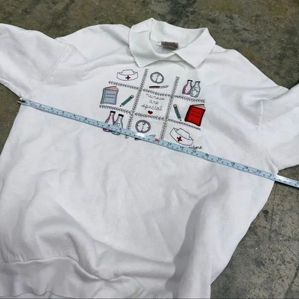 Vintage y2k grandma granny Nurse collared sweatshirt - Image 5