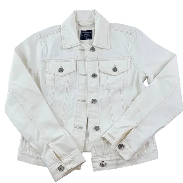 Abercrombie & Fitch White‎ Denim Jacket women XS Fitted Stretch Trucker Jean New - Image 2