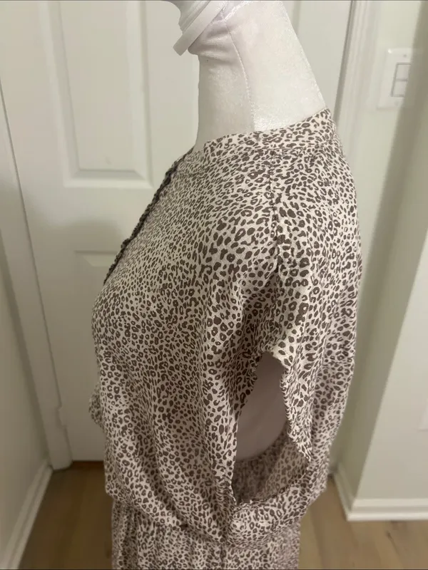 Rails Angelina Sand Cheetah Linen Blend Mini Dress New Size Medium Smocked - Image 6