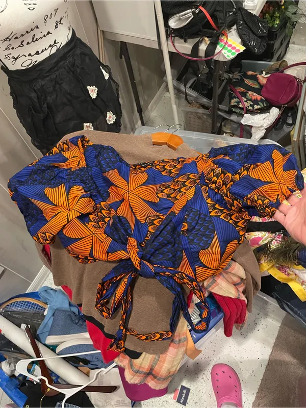 Cute cotton puff sleeve African ankara crop top tie wrap closure Mae Otti - Image 7