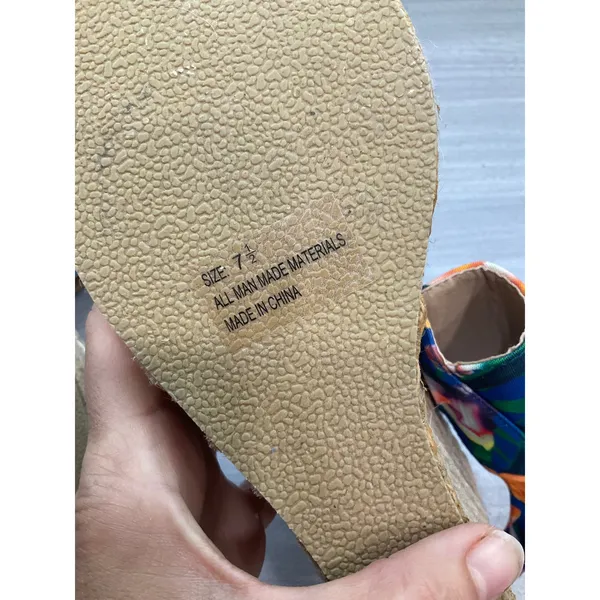 Nwot Qupid Florl Navy Blue‎ And Orange Espadrilles Wedge Sandals - Image 9