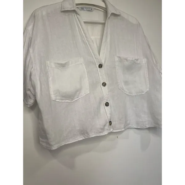 ZARA Womens Minimalist Cotton Linen Cropped Top M - Image 3