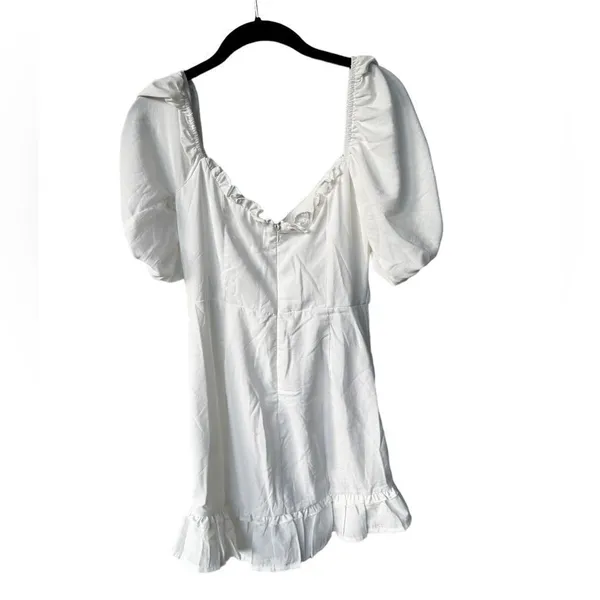 Selfie Leslie APEROL SPRITZ SHIRRED BODICE PUFF SLEEVE MINI DRESS WHITE M NWT - Image 3