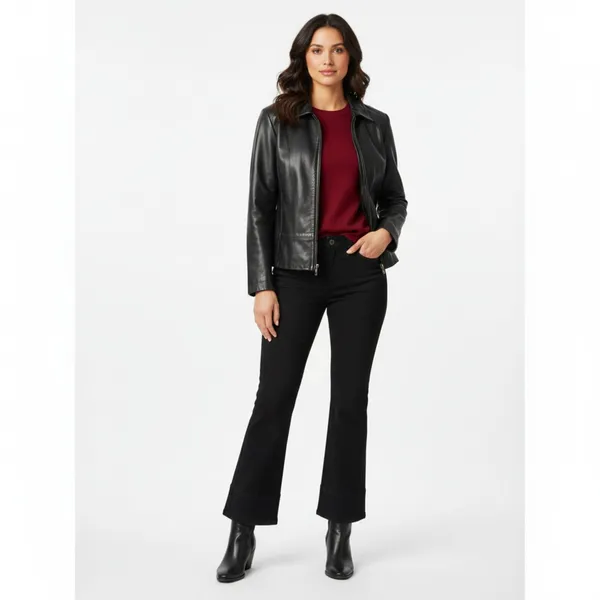 Nine West 100% Leather Black Zip Long Sleeve Jacket L - Image 5