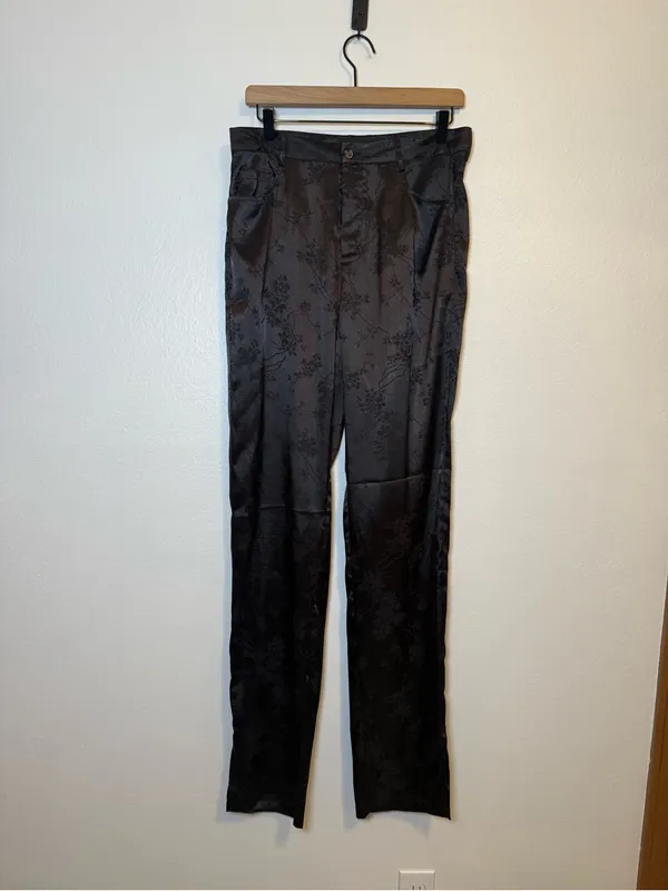 Lioness St‎ Germain Pants Satin Black Floral High Rise Straight leg - Image 2