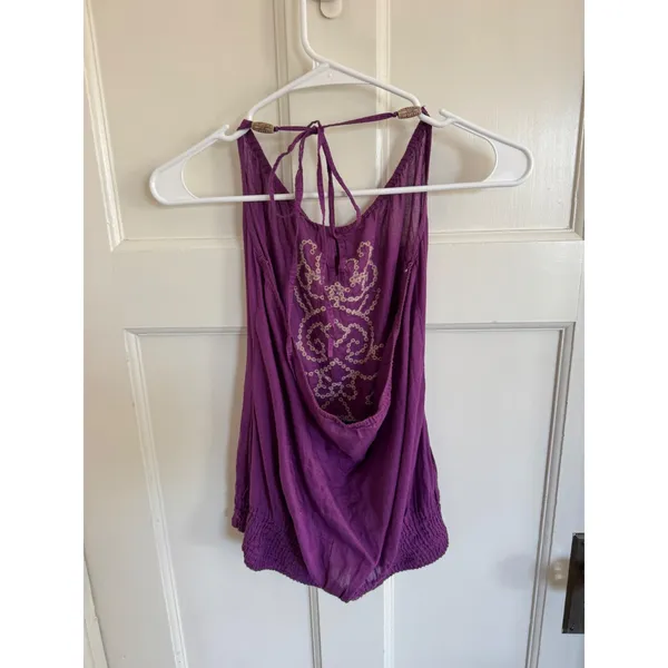 Y2K Rampage purple embroidered halter top size medium - Image 4